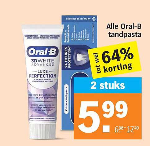 Alle Oral-B tandpasta tot wel 64% korting 2 stuks