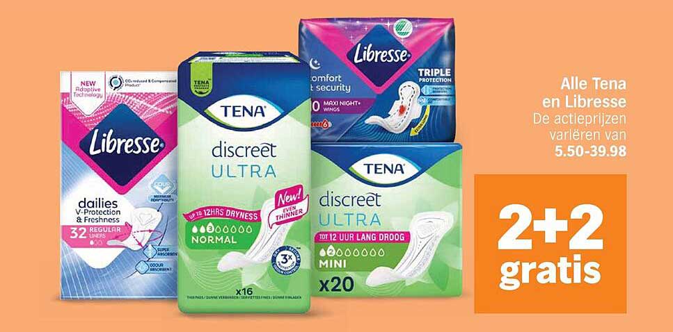 Alle Tena en Libresse 2+2 gratis
