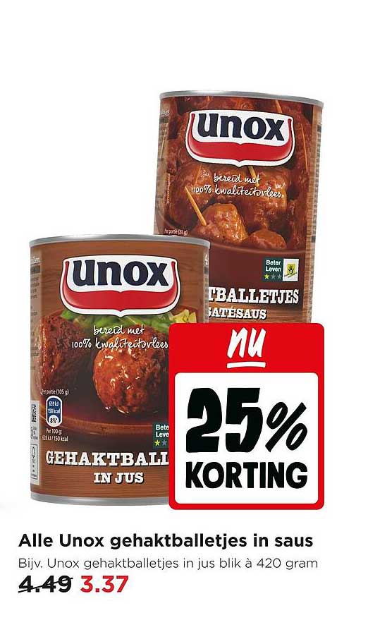 Alle Unox gehaktballetjes in saus 25% KORTING