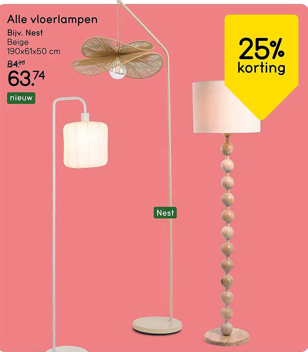 Alle vloerlampen Bijv. Nest Beige 190x61x50 cm 25% korting