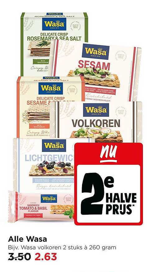 Alle Wasa 2e halve prijs