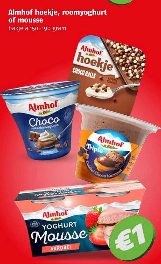 Almhof hoekje, roomyoghurt of mousse bakje à 150-190 gram