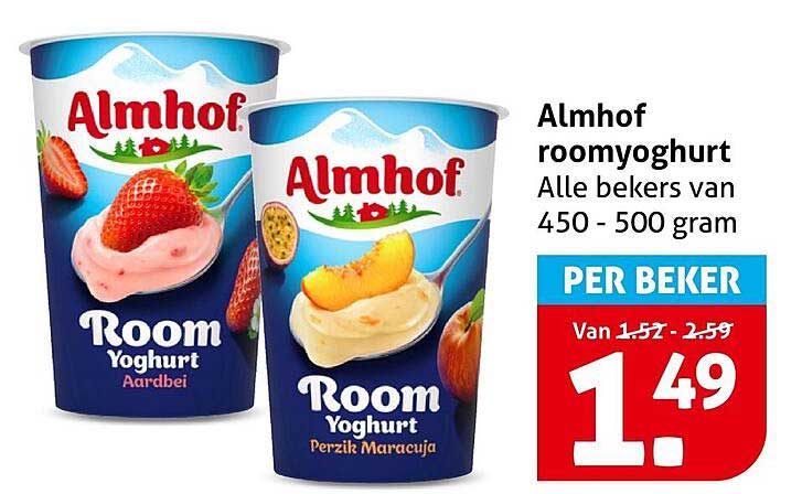 Almhof roomyoghurt Alle bekers van 450 - 500 gram PER BEKER