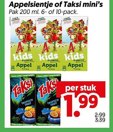 Appelsientje of Taksi mini’s Pak 200 ml. 6- of 10-pack.