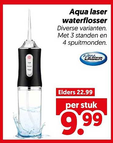 Aqua laser waterflosser Diverse varianten. Met 3 standen en 4 spuitmondjes.