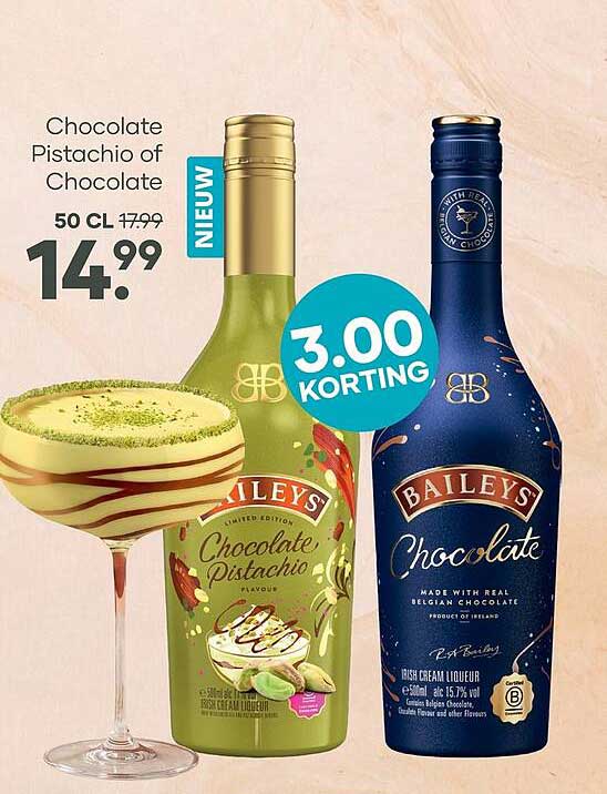 Baileys Chocolate Pistachio of Chocolate 50 cl NIEUW 3,00 korting