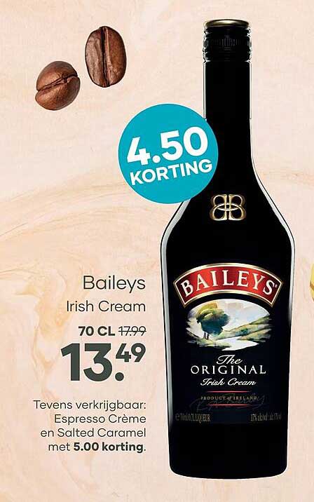 Baileys Irish Cream 70 CL 4.50 KORTING