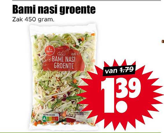 Bami nasi groente Zak 450 gram.
