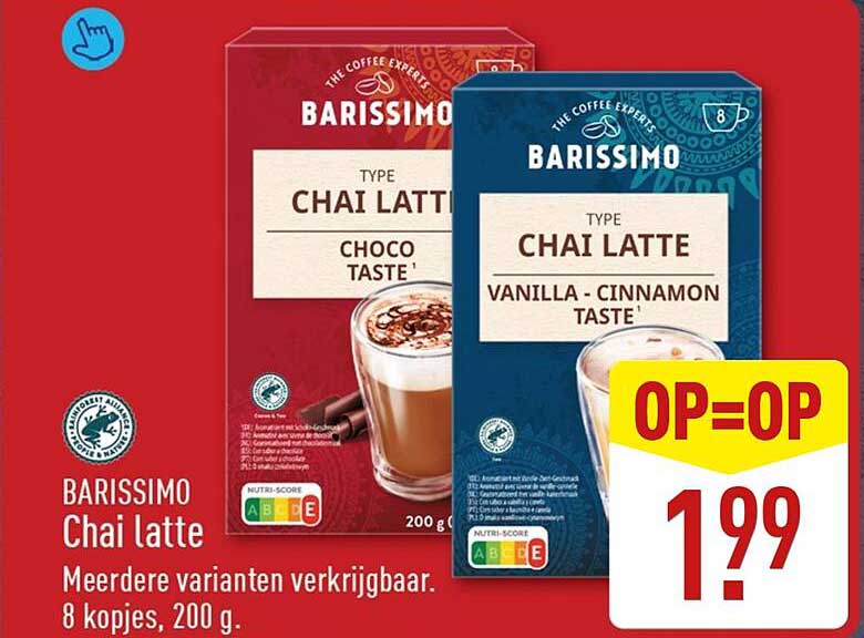 BARISSIMO Chai latte Meerdere varianten verkrijgbaar. 8 kopjes, 200 g. OP=OP