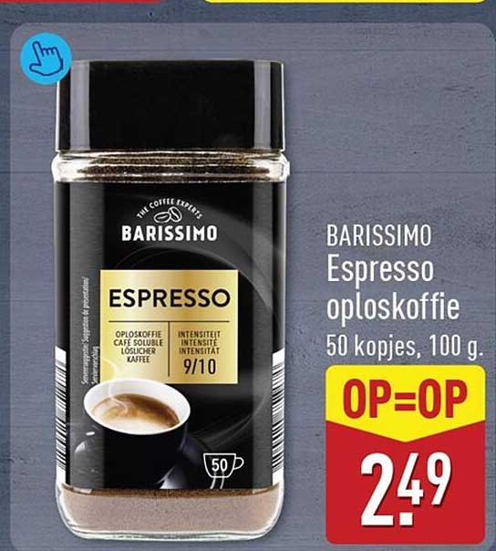 BARISSIMO Espresso oploskoffie 50 kopjes, 100 g. OP=OP
