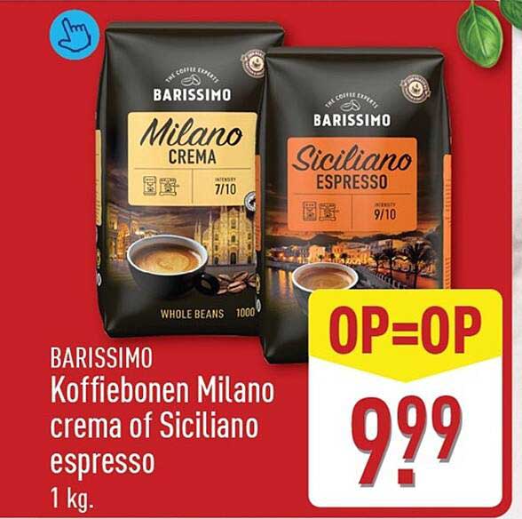 BARISSIMO Koffiebonen Milano crema of Siciliano espresso 1 kg. OP=OP