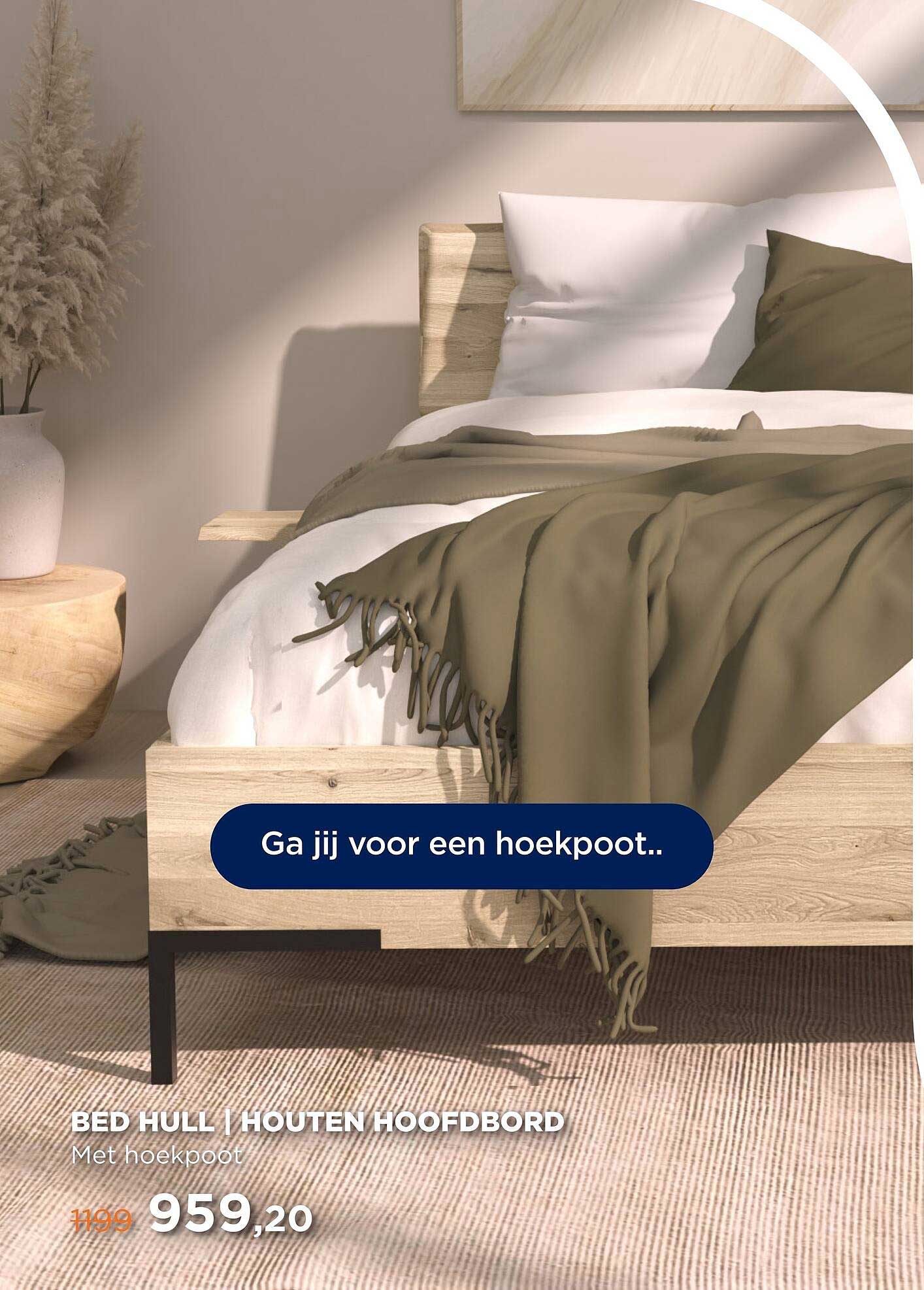 BED HULL | HOUTEN HOOFDBOORD Met hoekpoot