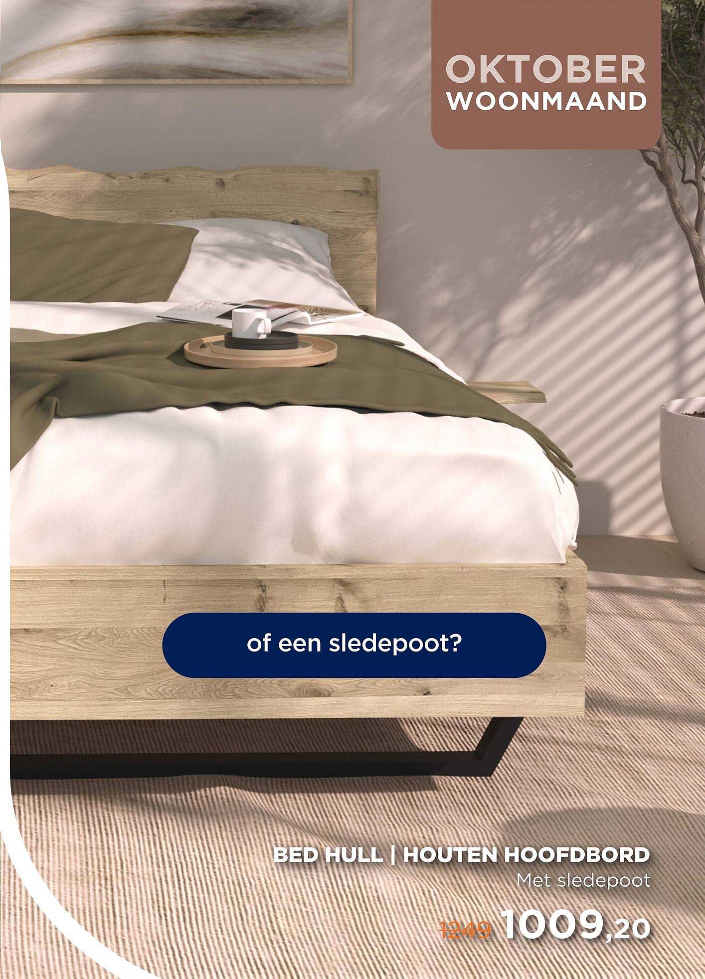 BED HULL | HOUTEN HOOFDBORD Met sledepoot