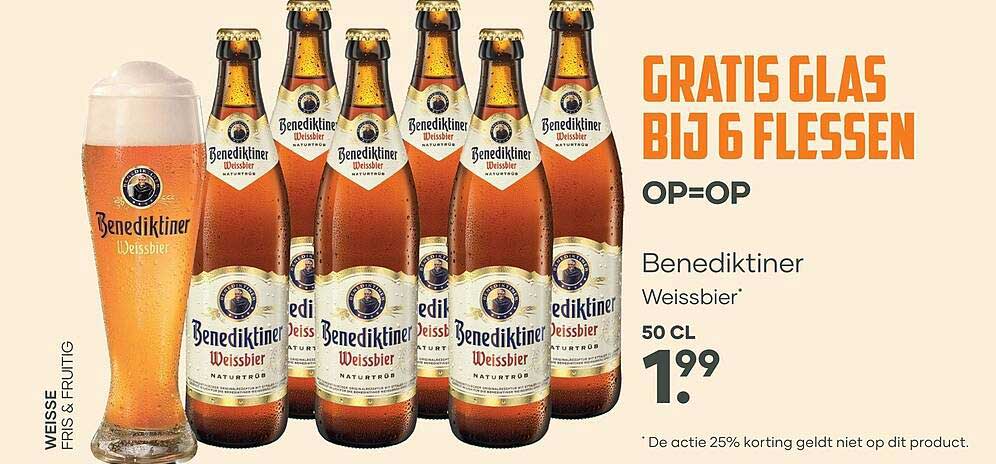 Benediktiner Weissbier GRATIS GLAS BIJ 6 FLESSEN OP=OP