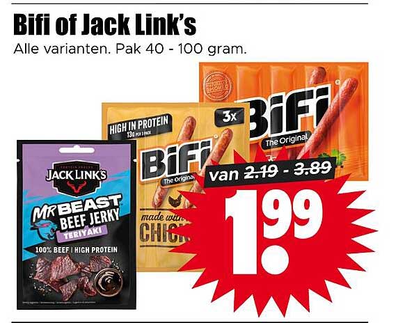 Bifi of Jack Link’s Alle varianten. Pak 40 - 100 gram.