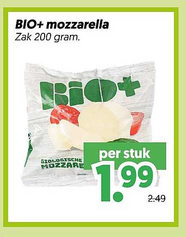 BIO+ mozzarella Zak 200 gram.