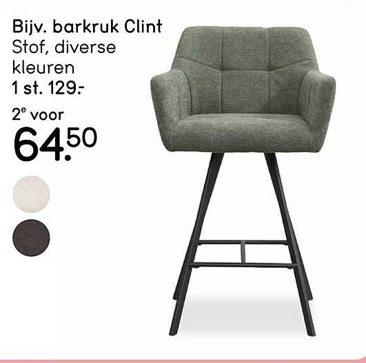 Biv. barkruk Clint Stof, diverse kleuren 1 st. 129.- 2e voor 64.50