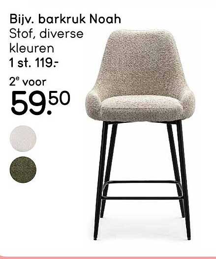Biv. barkruk Noah Stof, diverse kleuren 1 st. 119.- 2e voor 59.50