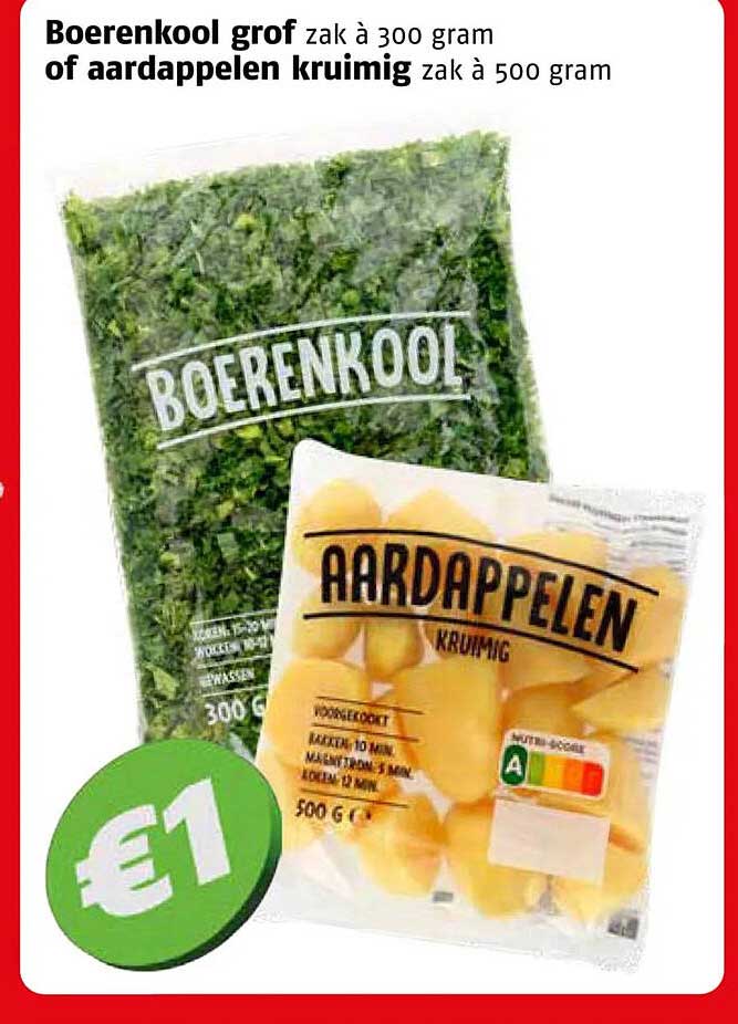 Boerenkool grof zak à 300 gram of aardappelen kruimig zak à 500 gram