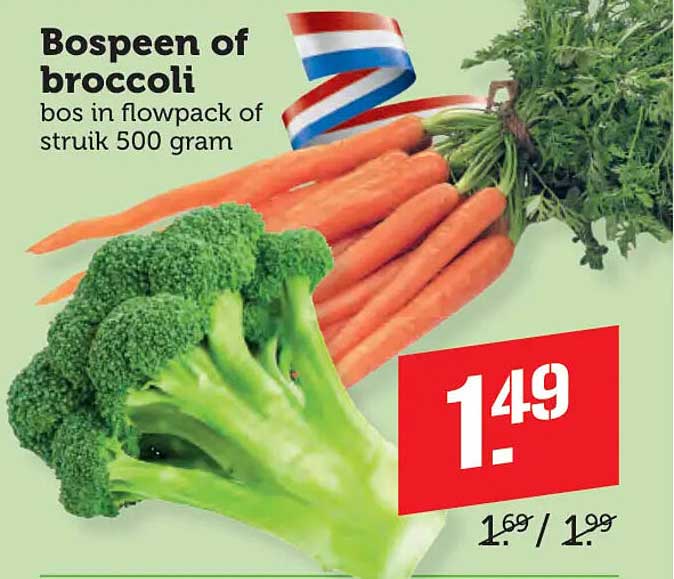 Bospeen of broccoli bos in flowpack of struik 500 gram