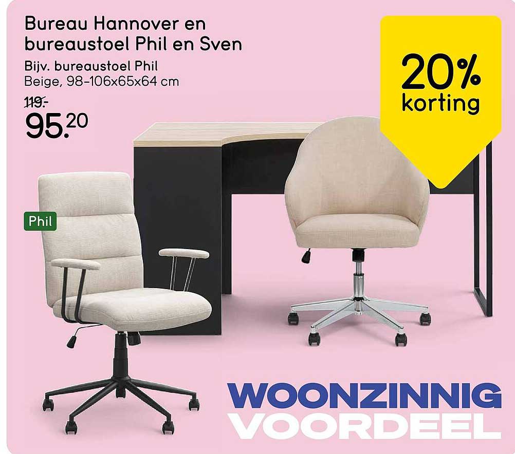 Bureau Hannover en bureaustoel Phil en Sven