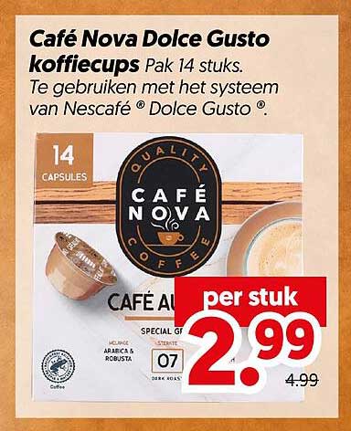Café Nova Dolce Gusto koffiecups Pak 14 stuks. Te gebruiken met het systeem van Nescafé® Dolce Gusto®.