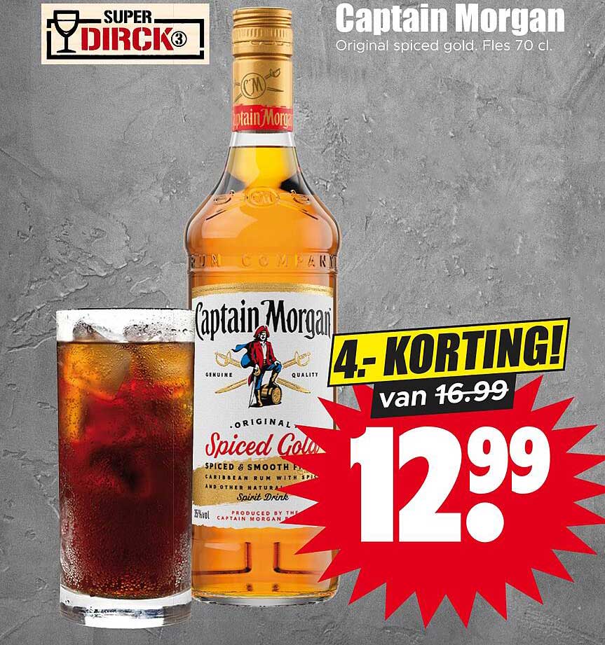 Captain Morgan Original Spiced Gold. Fles 70 cl. 4.- KORTING!
