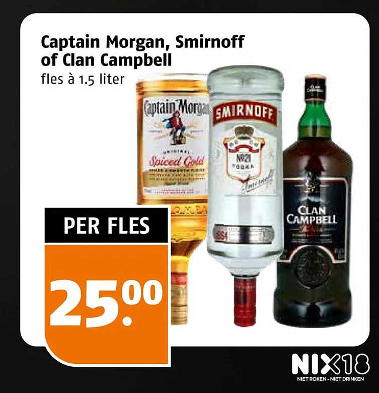Captain Morgan, Smirnoff of Clan Campbell fles à 1.5 liter