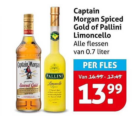 Captain Morgan Spiced Gold of Pallini Limoncello Alle flessen van 0.7 liter PER FLES