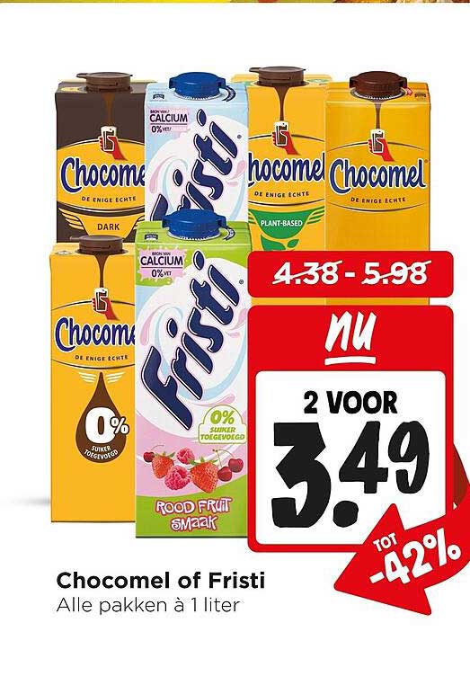 Chocomel of Fristi Alle pakken à 1 liter 2 voor 3.49