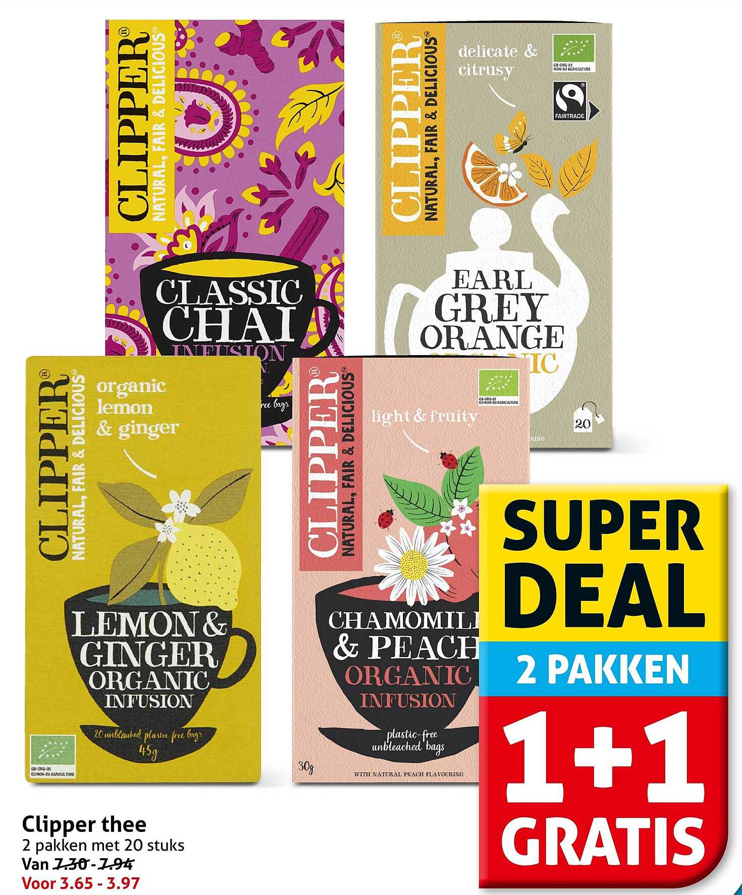 Clipper thee 2 pakken met 20 stuks 1+1 gratis