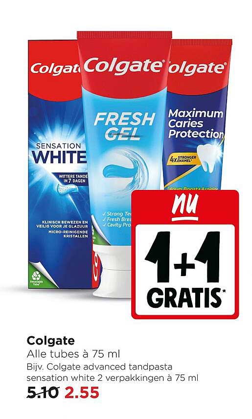 Colgate Alle tubes à 75 ml 1+1 GRATIS