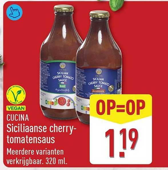 Cucina Siciliaanse cherry-tomatensaus Meerdere varianten verkrijgbaar. 320 ml. OP=OP