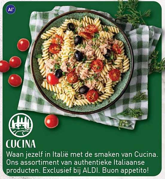 CUCINA Waan jezelf in Italië met de smaken van Cucina. Ons assortiment van authentieke Italiaanse producten. Exclusief bij ALDI. Buon appetito!