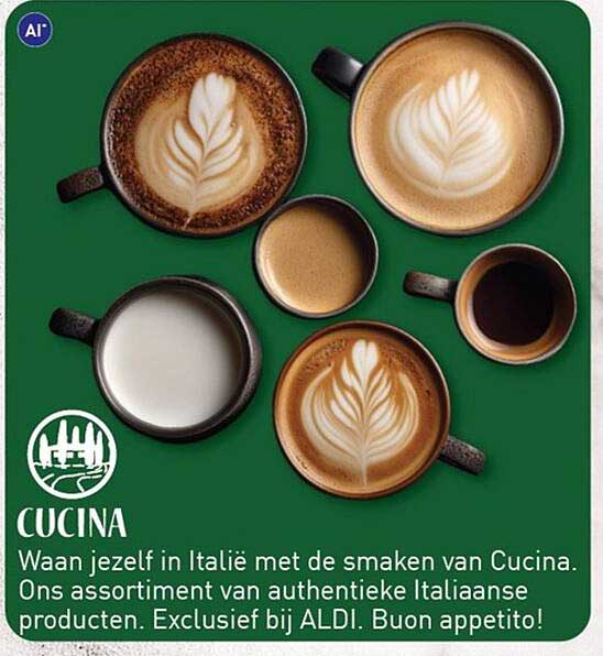 CUCINA Waan jezelf in Italië met de smaken van Cucina. Ons assortiment van authentieke Italiaanse producten. Exclusief bij ALDI. Buon appetito!