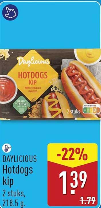 DAYLICIOUS Hotdogs kip 2 stuks, 218.5 g.