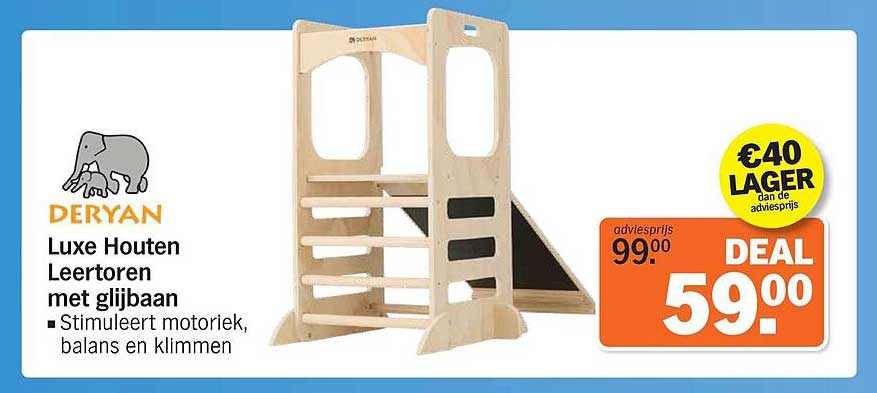 DERYAN Luxe Houten Leertoren met glijbaan