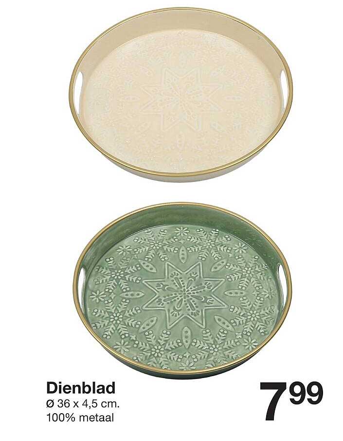 Dienblad Ø 36 x 4,5 cm. 100% metaal