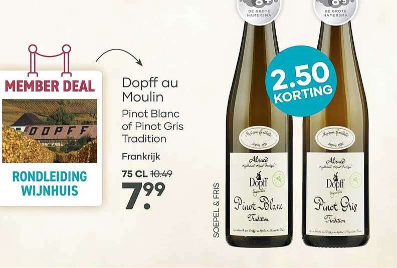 Dopff au Moulin Pinot Blanc of Pinot Gris Tradition Frankrijk 75 CL 2.50 KORTING