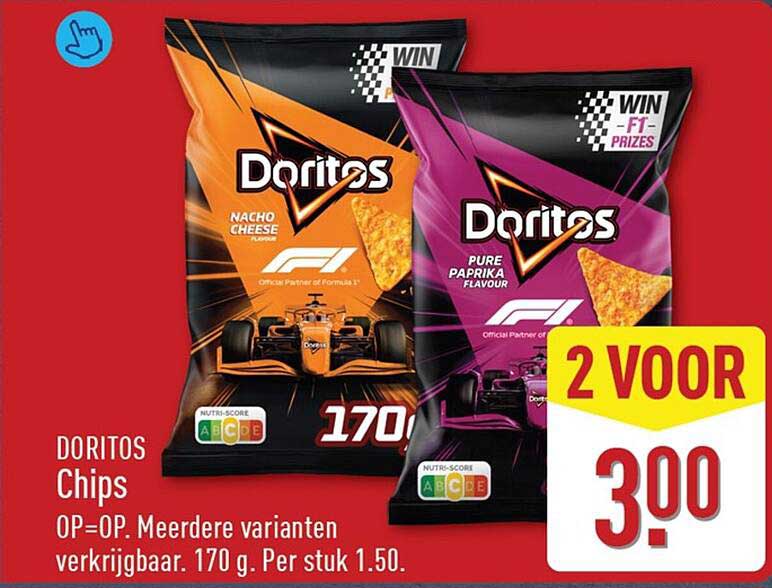 DORITOS Chips OP=OP. Meerdere varianten verkrijgbaar. 170 g. Per stuk 1.50. 2 voor 3,00