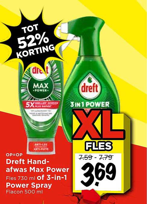 Dreft Hand-afwas Max Power of 3-in-1 Power Spray XL Fles Tot 52% korting