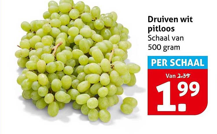 Druiven wit pitloos Schaal van 500 gram PER SCHAAL