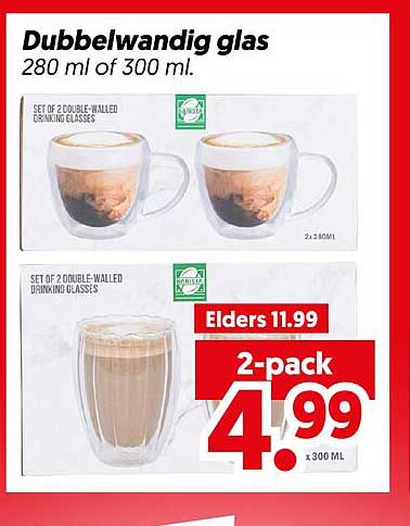 Dubbelwandig glas 280 ml of 300 ml