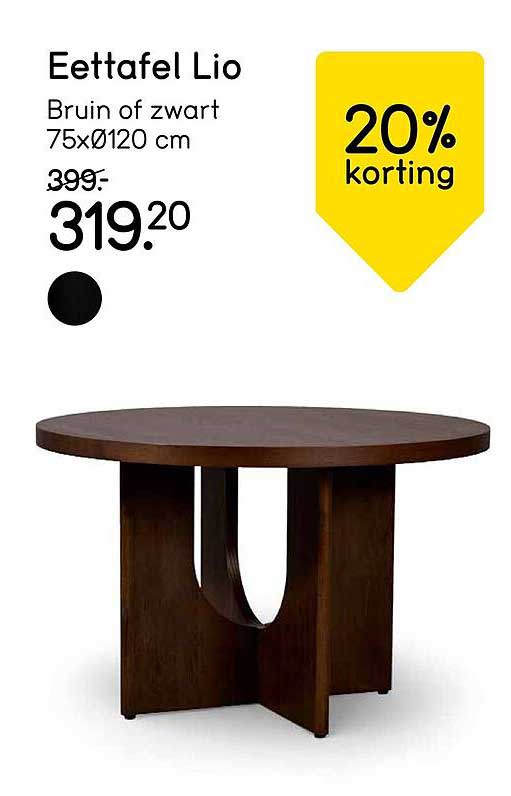 Eettafel Lio Bruin of zwart 75xØ120 cm 20% korting