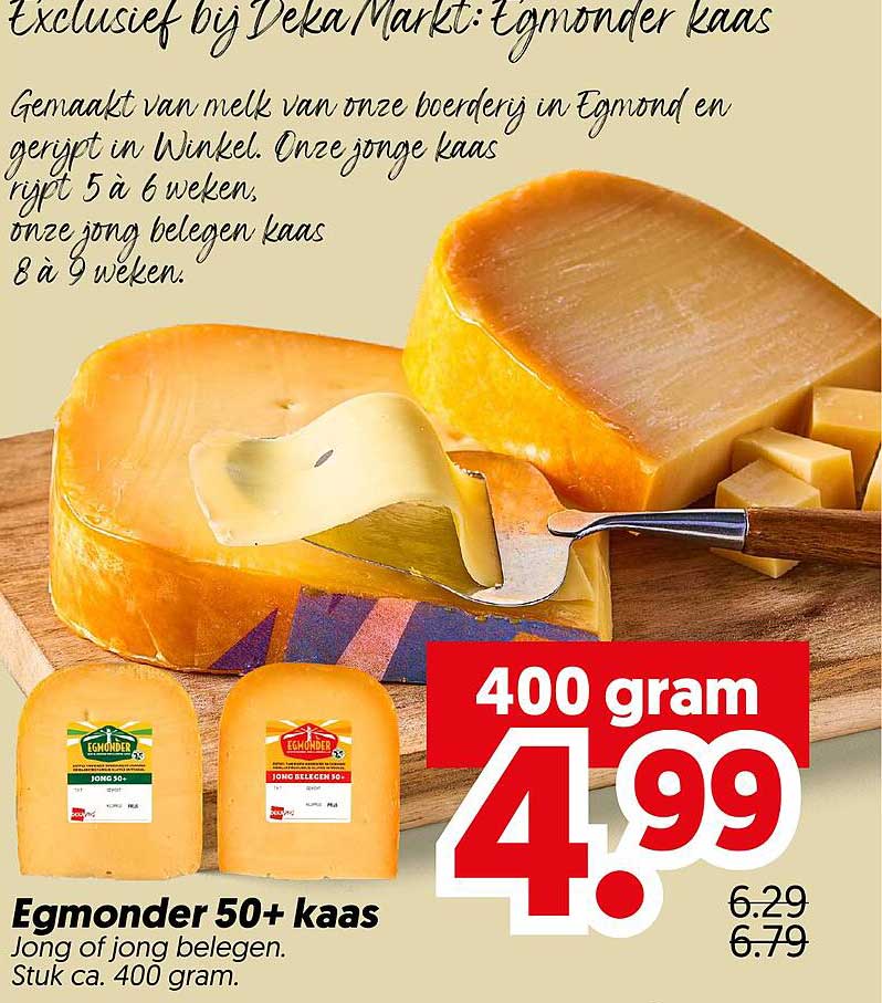 Egmonder 50+ kaas Jong of jong belegen. Stuk ca. 400 gram.