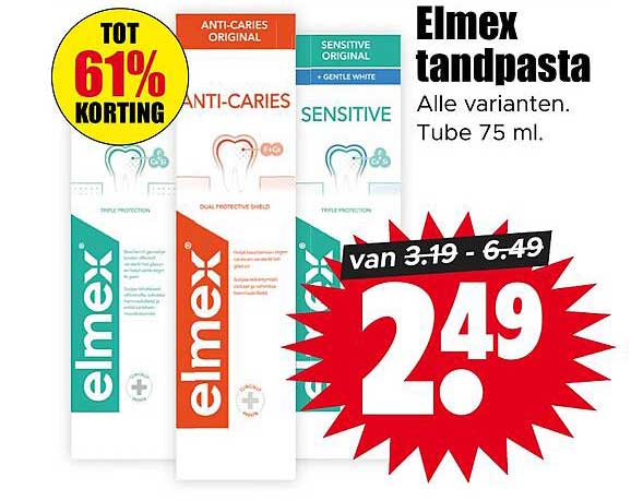 Elmex tandpasta Alle varianten. Tube 75 ml.