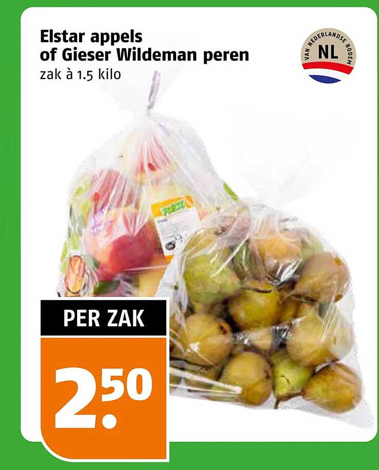 Elstar appels of Gieser Wildeman peren zak à 1.5 kilo