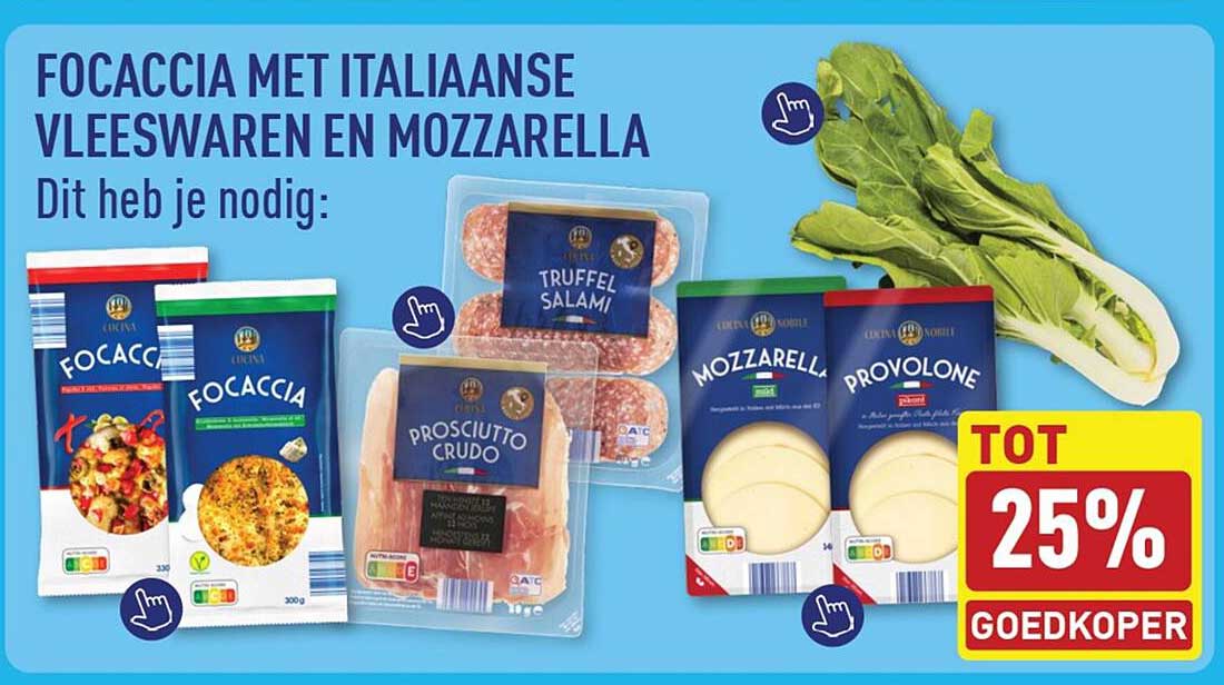 FOCACCIA MET ITALIAANSE VLEESWAREN EN MOZZARELLA