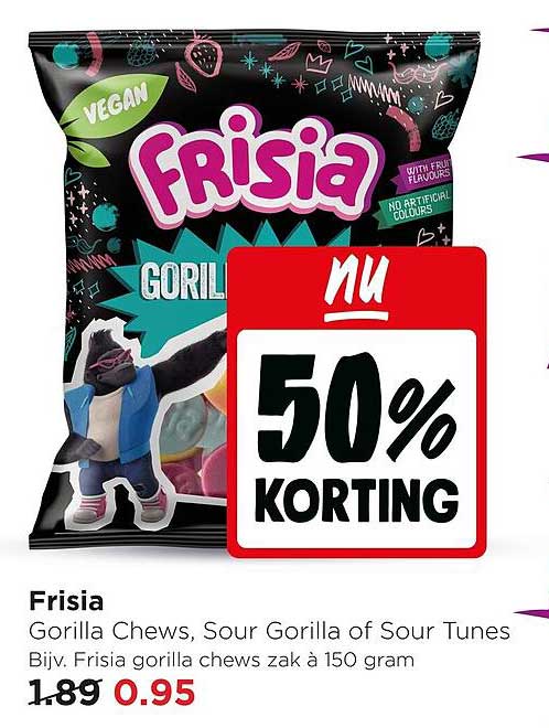Frisia Gorilla Chews, Sour Gorilla of Sour Tunes 50% korting