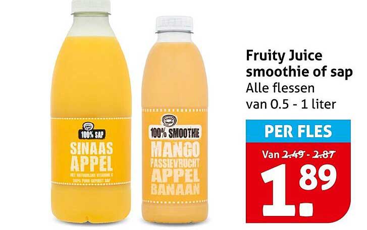 Fruity Juice smoothie of sap Alle flessen van 0.5 - 1 liter PER FLES